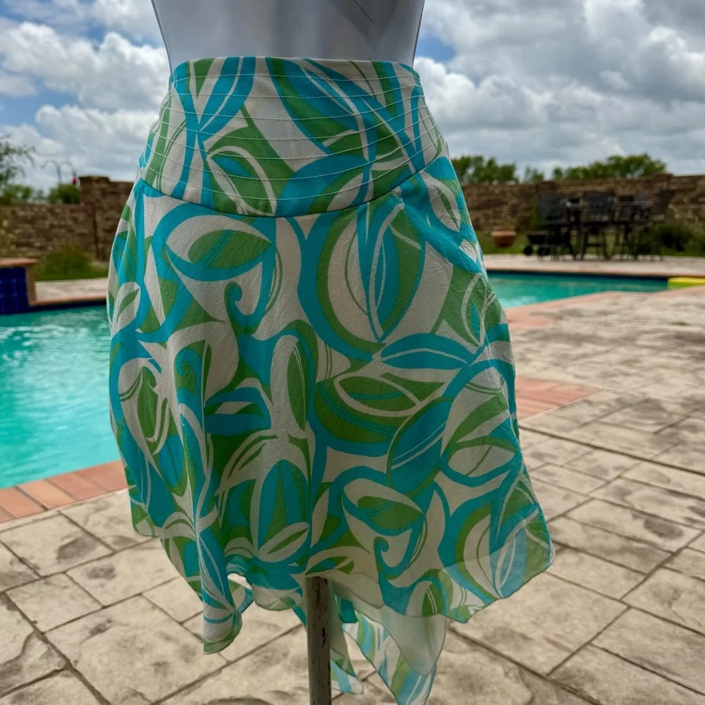 Bebe Blue Asymmetrical Skater Mini Skirt (and sweater) XS; silk Y2K - Picture 1 of 16